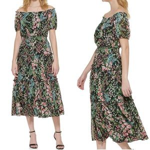 PLUS Tommy Hilfiger NWT Floral Print Smocked Off The Shoulder Midi Dress‎ 18W
